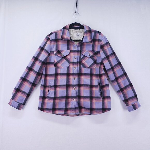 SAGE COLLECTIVE SHERPA LINED PLAID JACKET Women’s L Purple Outdoor Winter - Picture 1 of 15